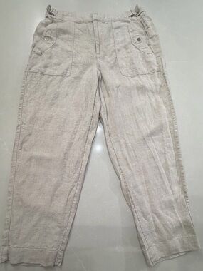 Athleta 100% Linen Light Beige Linen Ankle Pants, Beachy/Costal, 14